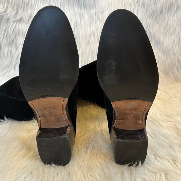 COACH Lucia Split Over The Knee High Boots Suede Tall Block Heeled, Black - Picture 11 of 15